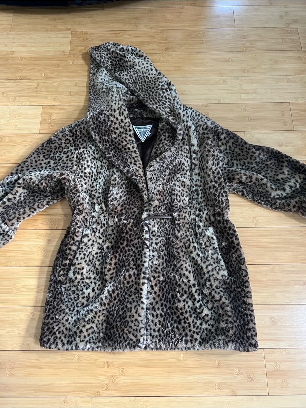 Marvin Richards Faux Fur Leopard-Print Hooded Coat - Taupe & Black